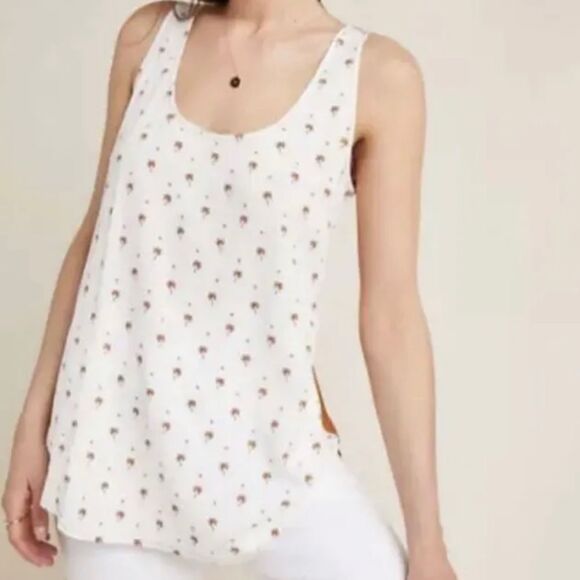 Dolan Anthropologie Brown & White Palm Tree Patterned Colorblock Tank Top - Picture 2 of 9
